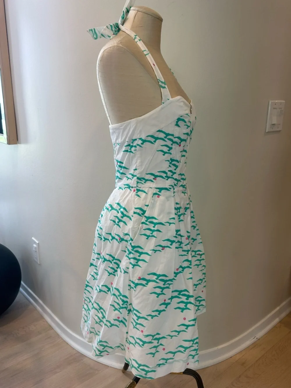Lily Pulitzer Rockabilly Halter Marissa Flock of seagulls Sundress teal/white - Picture 3 of 14
